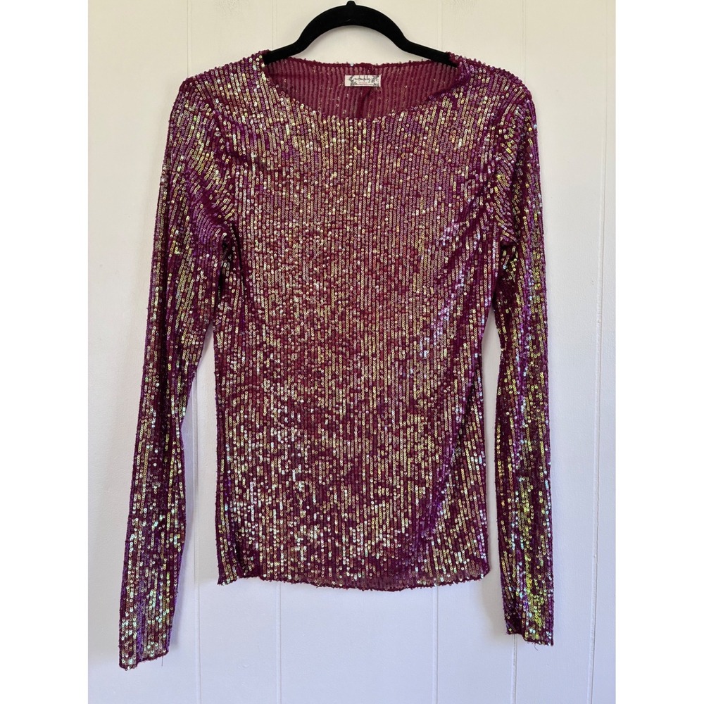 Free People Intimately‎ Gold Rush Sequin Long Sleeve Burgundy Iridescent Wine S
